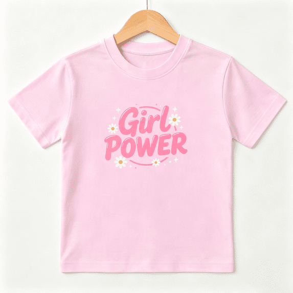 Girl Power Sweet Flower Girls Graphic Tee, Cute Retro Daisy 100% Cotton Kids Short Sleeve T-Shirt 4-13Y