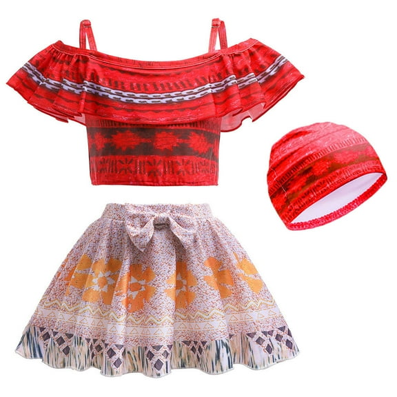 Girl Princess Moana 2-Piece Swimsuit w/Swim Cap, Adventure Tankini Bathing Suit, Size 2-8T