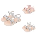 thumbnail image 1 of Girl Princess Rhinestone Slingback Sandals, Bohemian Flats with Ankle Elastic T-Strap, Open Toe Low Wedge Beach Shoes for Wedding, Casual Flip Flops, 1 of 6