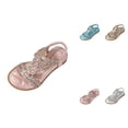 thumbnail image 1 of Girl Princess Rhinestone Slingback Sandals, Bohemian Flats with Elastic Ankle T-Strap, Open Toe Low Wedge Beach Shoes for Wedding, Casual Flip Flops, 1 of 9