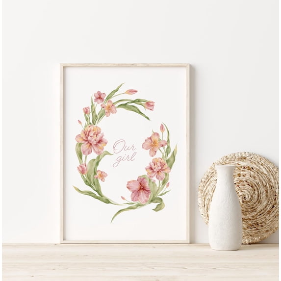 Our Girl Print // Girls Nursery Wall Art, Vintage Flower Nursery Print, Girls Room Wall Art, Flower Nursery Print, Wall Art, Modern Wall Decor, 8x12 UNFRAMED
