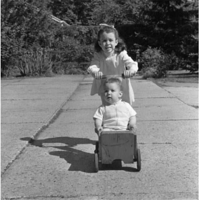 Girl Pulling Wagon with Baby Brother Poster Print - 18 x 24 in ...
