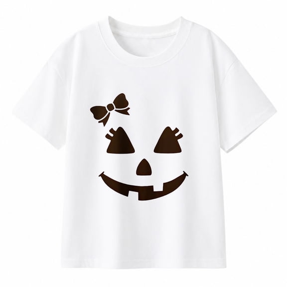 Girl Pumpkin Face Halloween T-Shirt Short Sleeve Tops