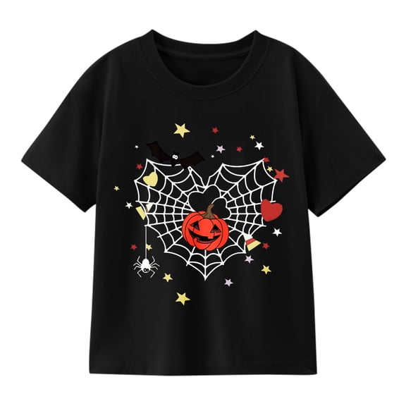 Girl Pumpkin Face Halloween T-Shirt Short Sleeve Tops