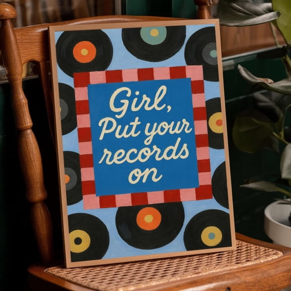 Girl Put Your Records On Print Retro Vinyl Music Poster, Unframed Poster Size 16x24 F03.1.22l1121