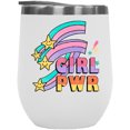 thumbnail image 1 of Girl Pwr, Retro Feminist Art Merch Gift, White 12oz Wine Tumbler, 1 of 5