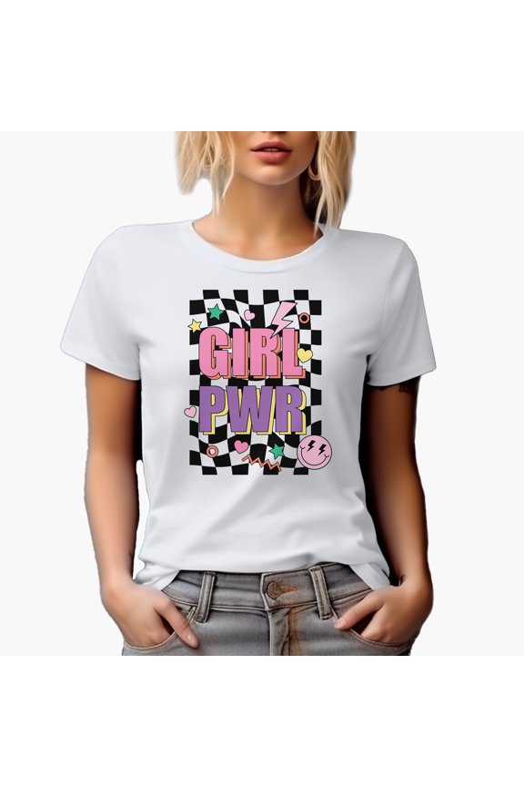Girl Pwr, Retro Feminist Themed Art Merch Gift, White T-Shirt, XL