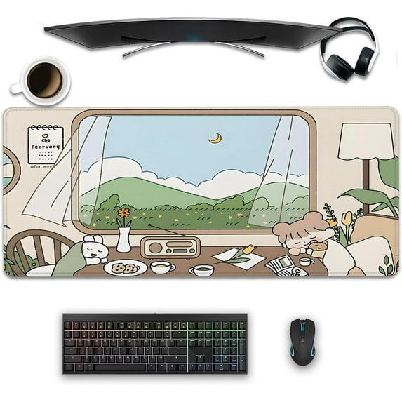 Girl and Rabbit Desktop Mouse Pad Large,Desk Pad,Cartoon Cute Mouse Pad for Desk,Desk Mat for Desktop,Keyboard and Mouse Pad,Gaming Mouse Pad Mousepad for Computer Office Home Work(31.5x11.8 in)
