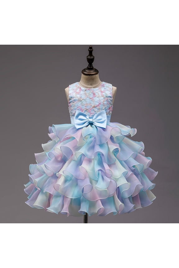 Girl Rainbow Tutu Dress Tulle Birthday Pageant Flower Ruffle Party Wedding Formal Princess Ball Gown