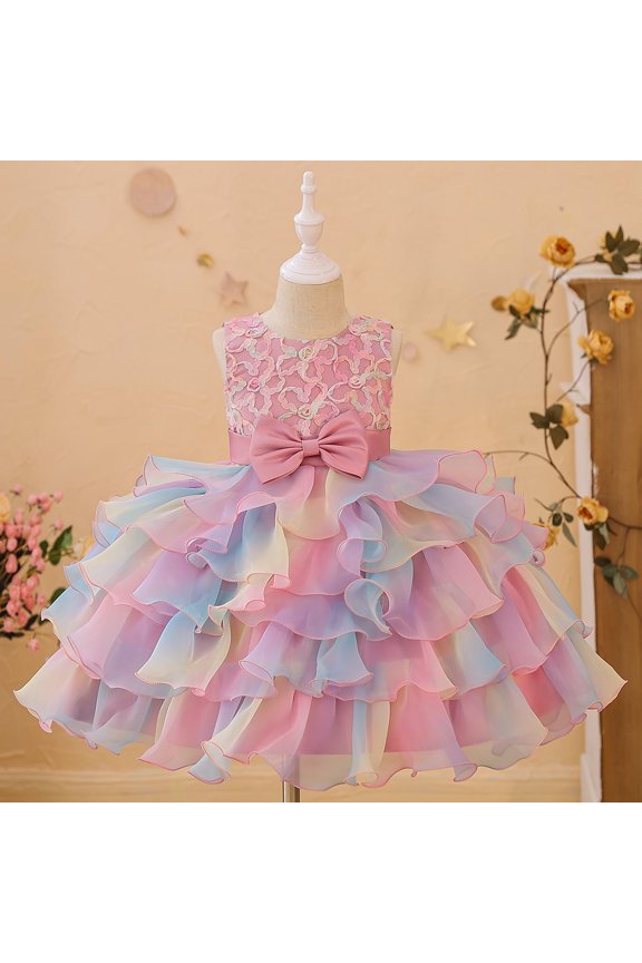 Girl Rainbow Tutu Dress Tulle Birthday Pageant Flower Ruffle Party Wedding Formal Princess Ball Gown
