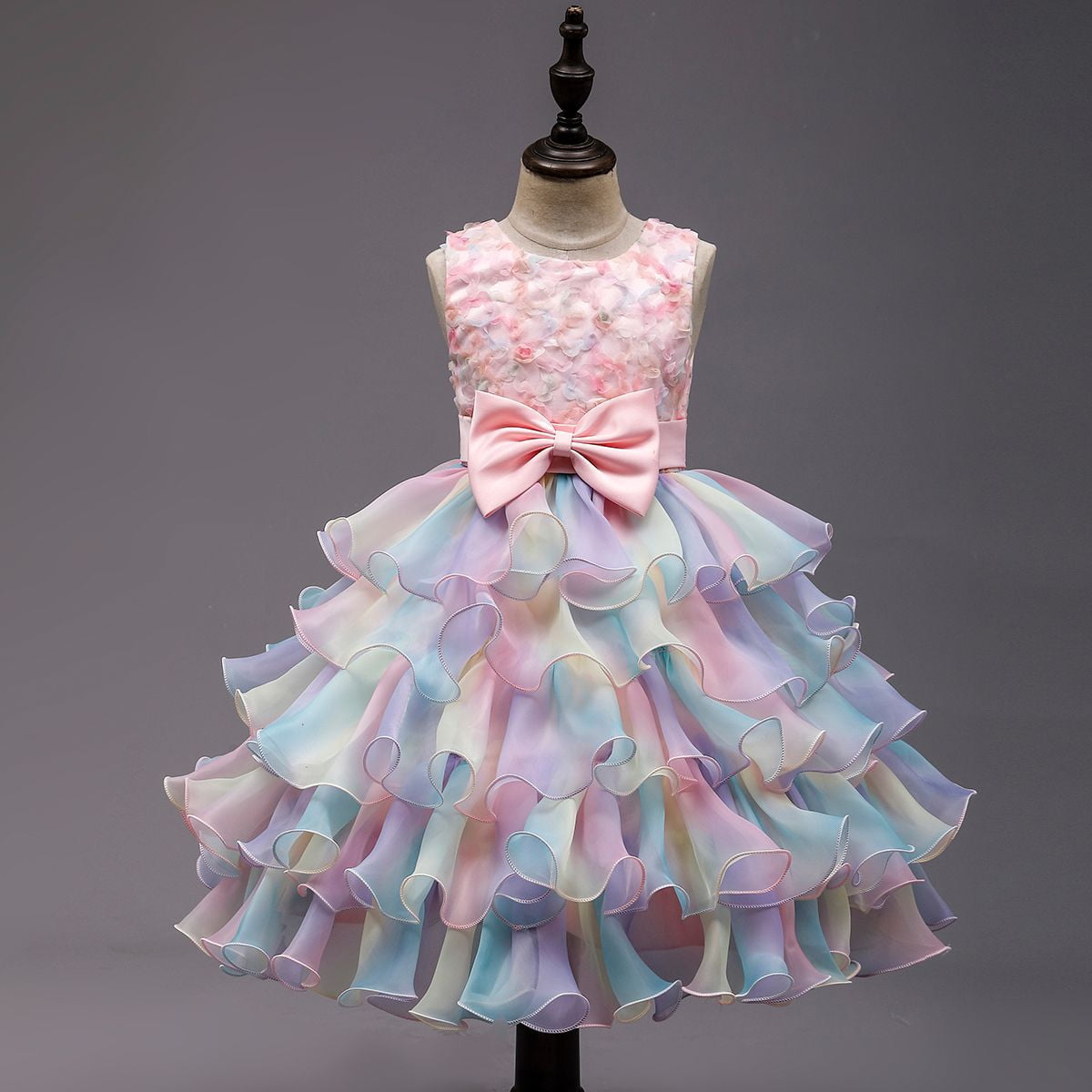 Rainbow Flower Tulle Party Dress