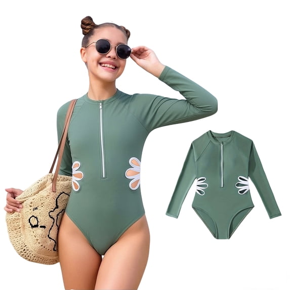 Girl Rash Guard Swimwear Sun Protection Long Sleeve Cute Print Girls Bathing Suits Size 6-7 Years