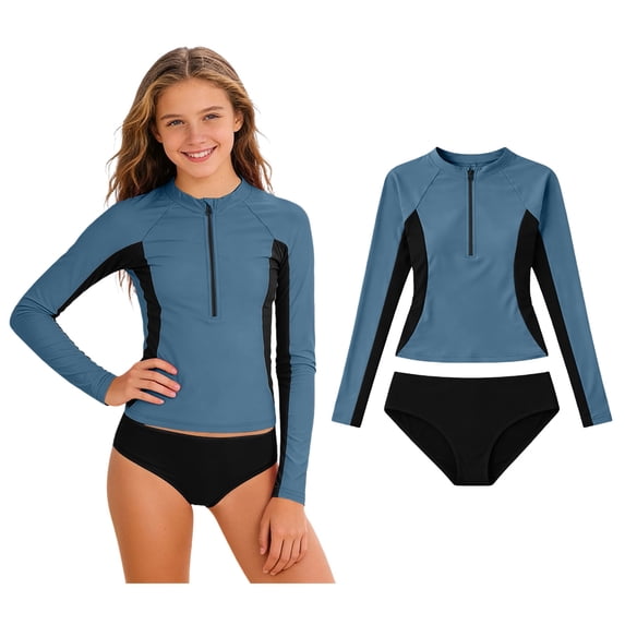 Girl Rash Guard Two-Piece Swimwear Long Sleeve Sun Protection Quick Drying Bathing Suit for Girls 11-12 Years