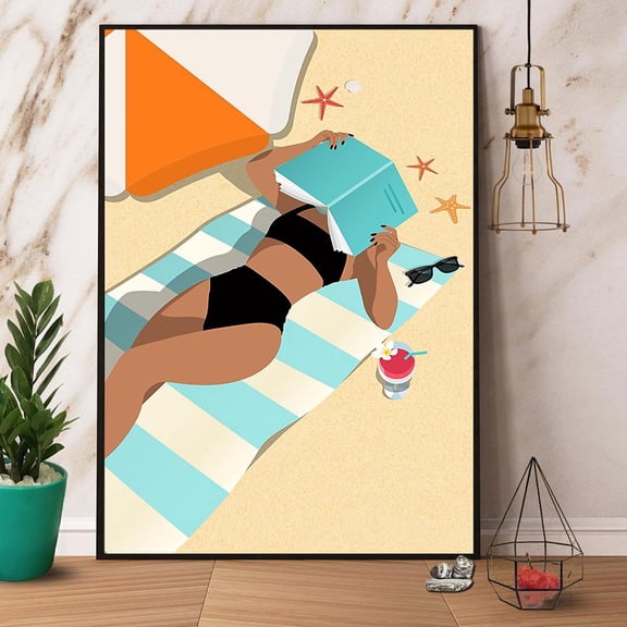 Girl Reading Book On The Beach Paper Poster No Frame Matte Wall Art Decor 11 x 17 Inch Poster