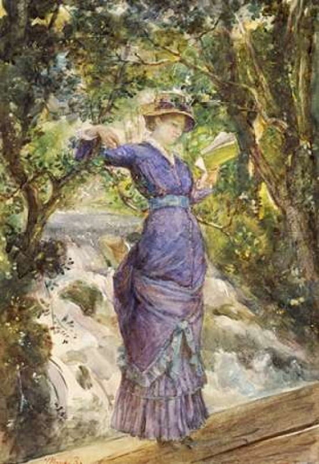 Girl Reading By a Waterfall Canvas Art - Maria Konstantinovna Bashkirtseva (20 x 28)