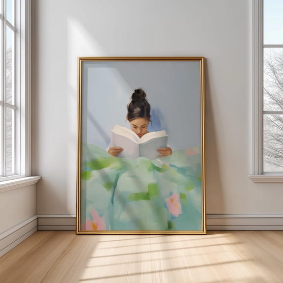 Girl Reading In Bed Giclée Poster: Colorful Tween Room Wall Art, Unframed Poster Size 8x12