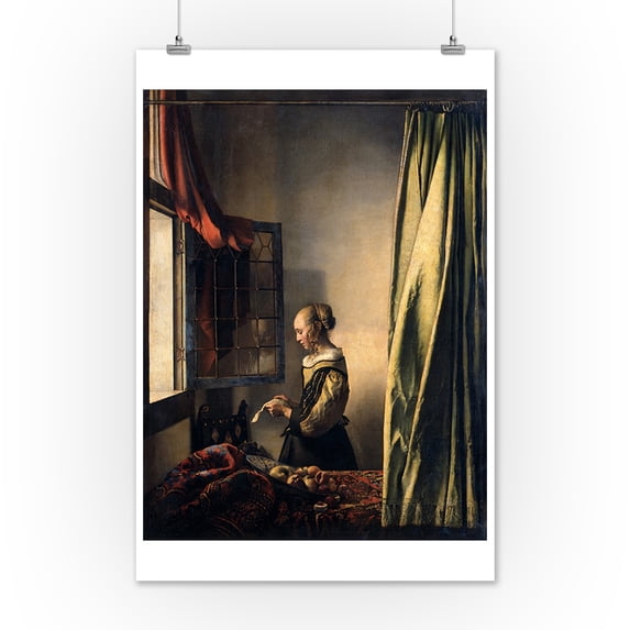 Girl Reading a Letter by an Open Window - Masterpiece Classic - Artist: Johannes Vermeer c. 1659 (12x18 Art Print, Wall Decor Travel Poster)