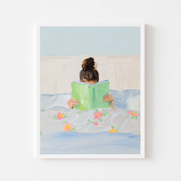 Girl ReadingBed Painting Colorful Book Lover Wall Art Print Reading Nook Library Brunette Tween'S Room