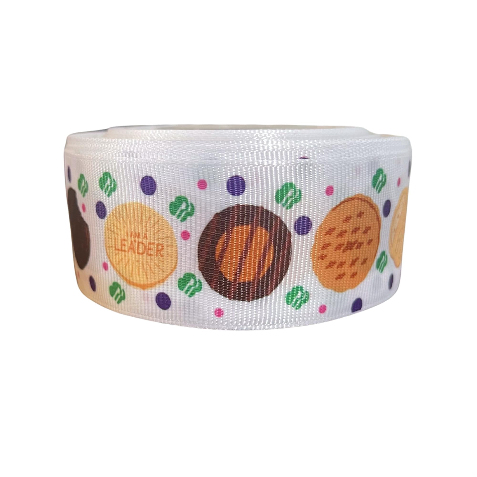 Girl Ribbon Scout Symbol Cookies 30 Yards 1.5 for Bows Cookie Dealer Hair Making Polyester Grosgrain White Full Spool Troop Crafting Bulk
