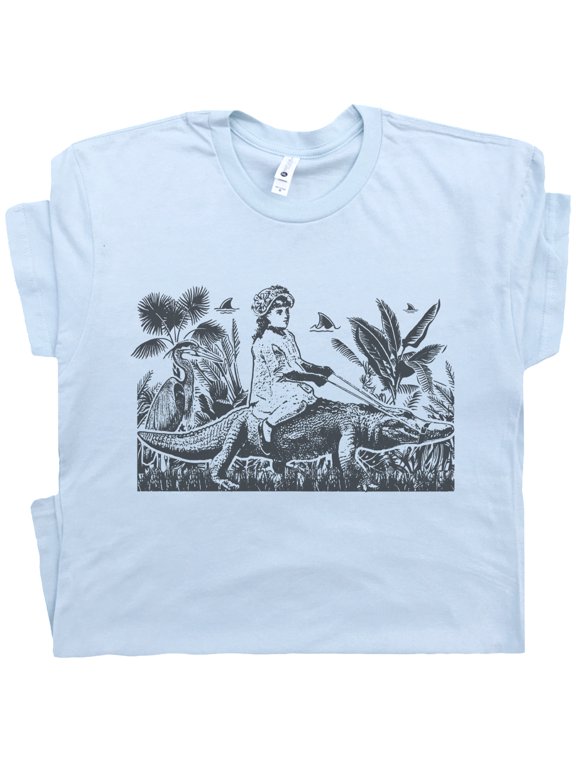 Girl Riding Alligator T Shirt Vintage Florida Everglades Shirt Fun Weird Graphic Shirts for Women Ladies Men Cute Gators Tee Retro Odd