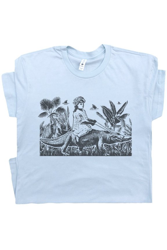 Girl Riding Alligator T Shirt Weird Shirts for Women Ladies Men Cute Florida Graphic Tshir