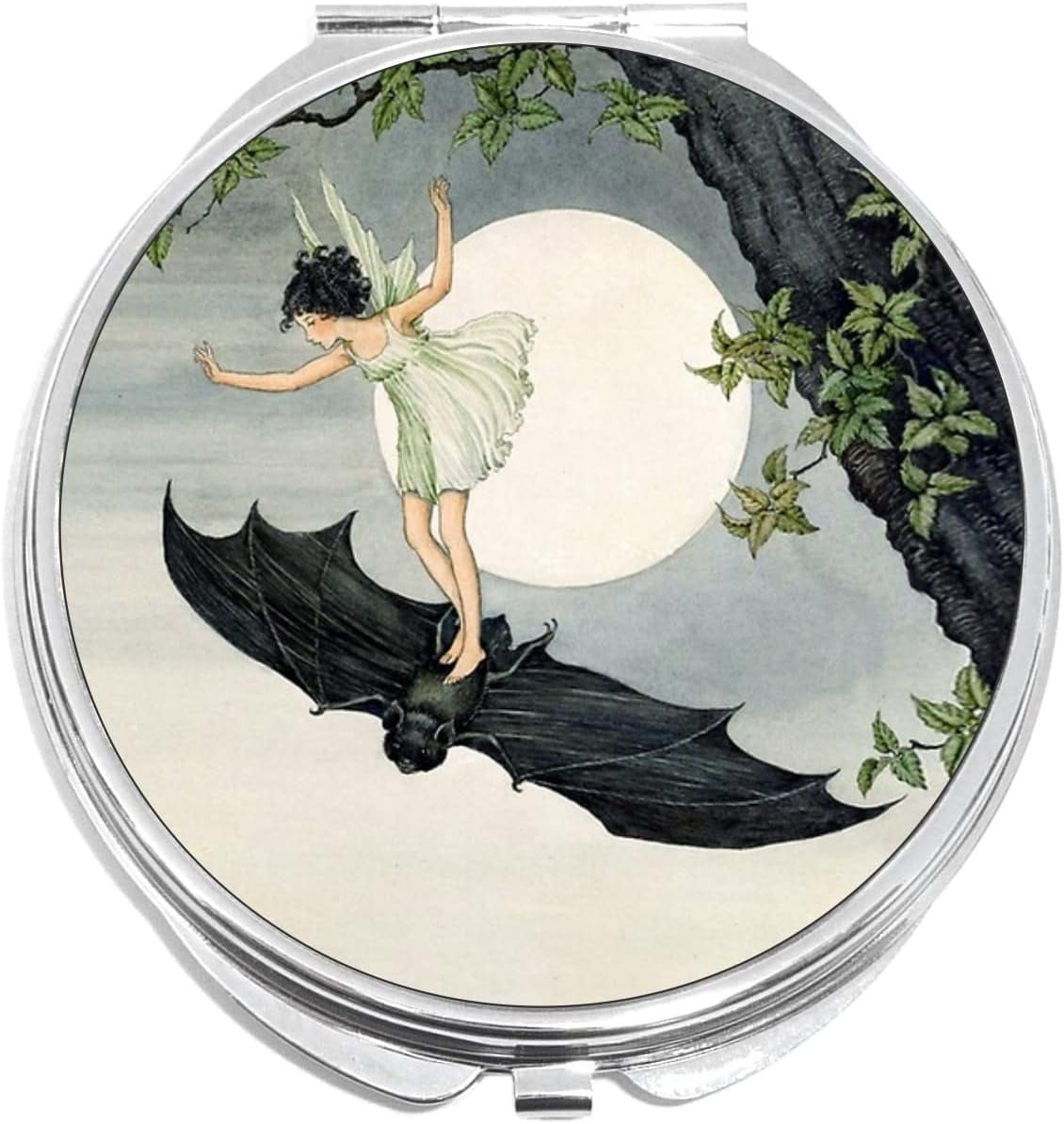 Girl Riding Bat Art Nouveau Compact with Mirrors - Perfect Pocket and ...