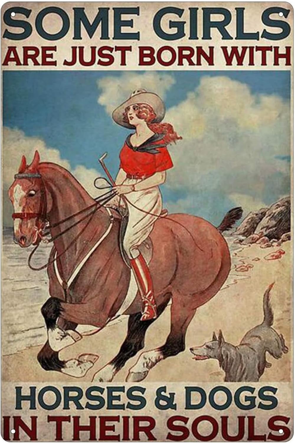 Girl Riding A Horse Metal Tin Sign Vintage Retro Sign Poster Bar Style ...