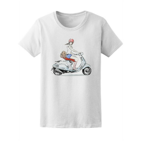 Girl Riding Scooter With Her Dog T-Shirt Women -Image by Shutterstock, Female Small
