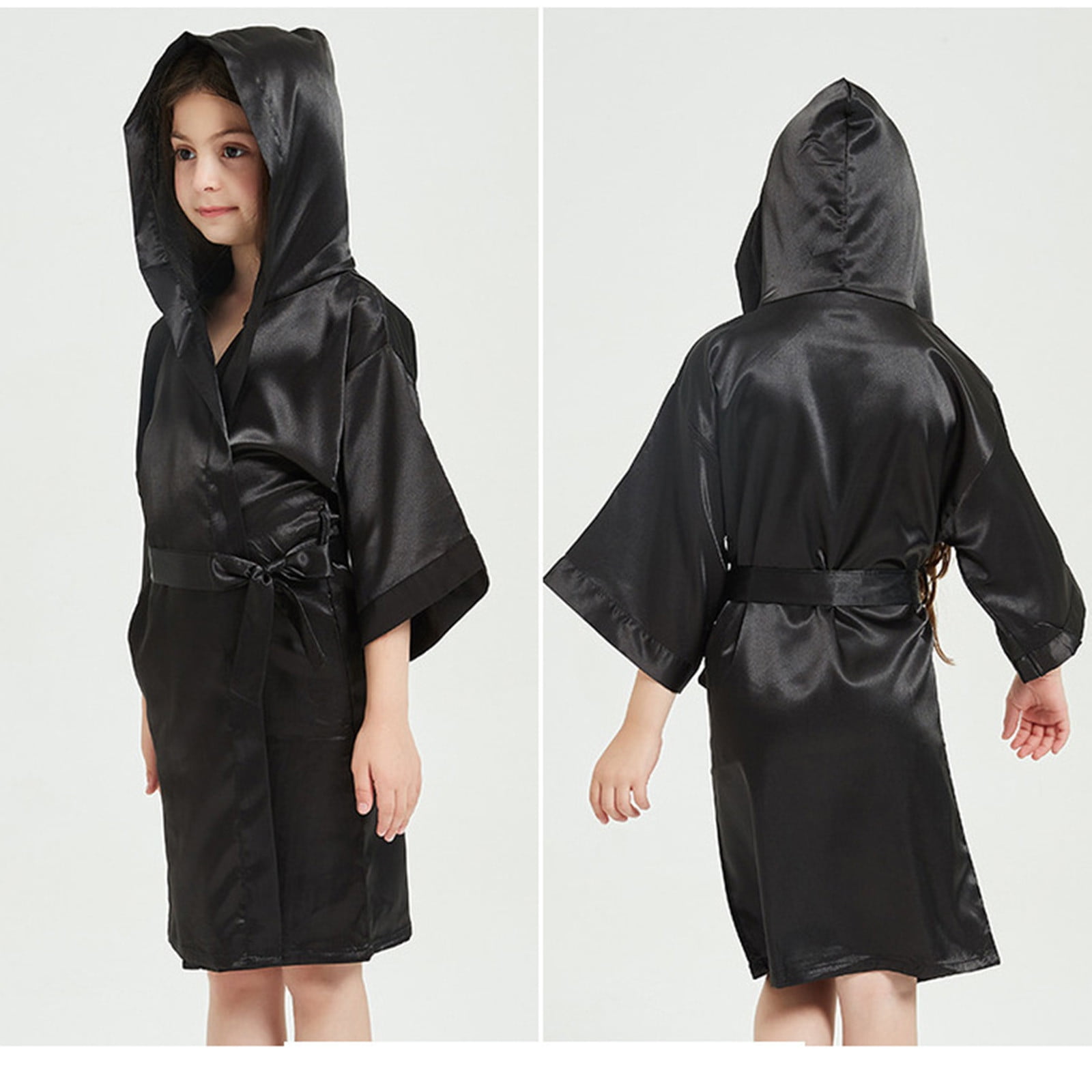 Girl Robes Toddler Girls Silk Bathrobe with Hoode Solid Color Kimono ...
