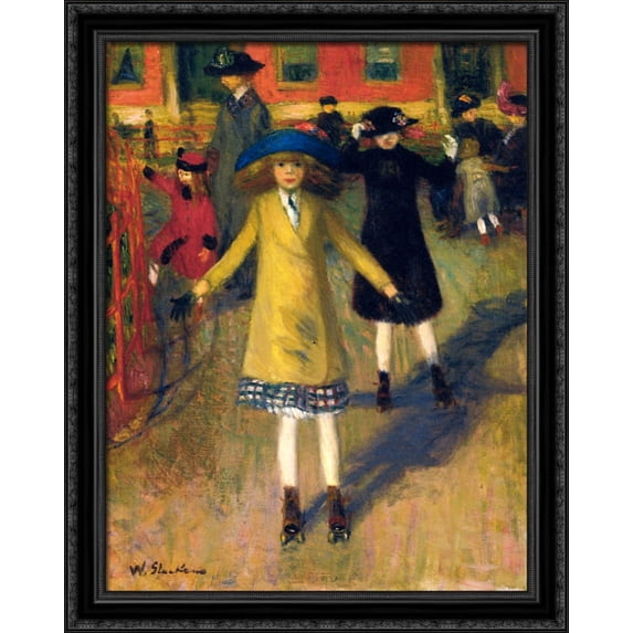 Girl Roller-Skating, Washington Square 28x36 Large Black Ornate Wood Framed Canvas Art by William James Glackens
