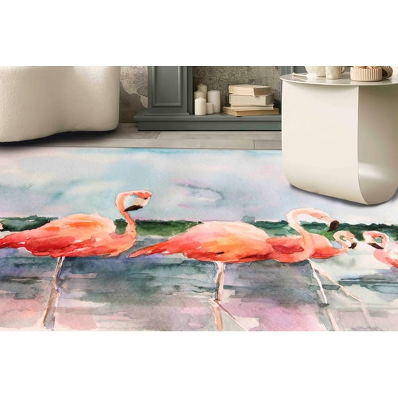 Girl Room Rugs, Colorful Rugs, Soft Rug, Abstract Flamingo Rug, Watercolor Flamingo Painting Rugs, Animal Rug, Thick Rug, Customs Rug, 2.6'x5' - 80x150 cm