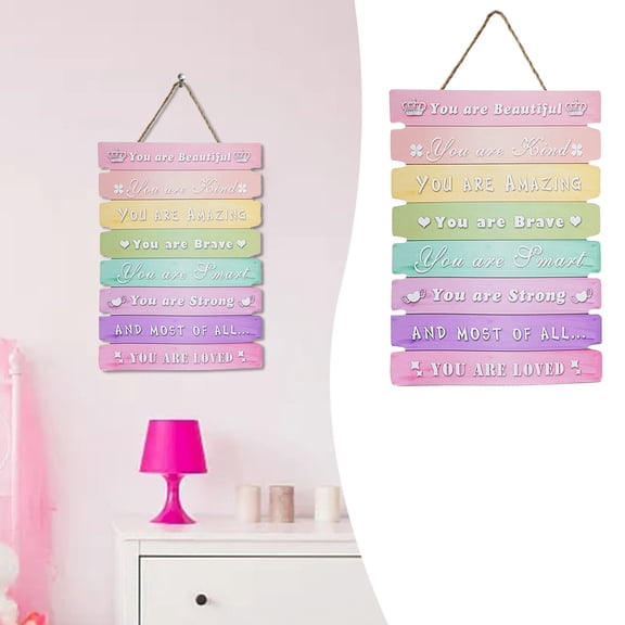 Girl Room Wall Decor Verdsylv Inspirational Wall Art for Girls - Rainbow Aesthetic Room Decor, Cute Kawaii Pendant Sign for Toddler Bedroom and Kindergarten, Rainbow Bedroom Sign, Pink