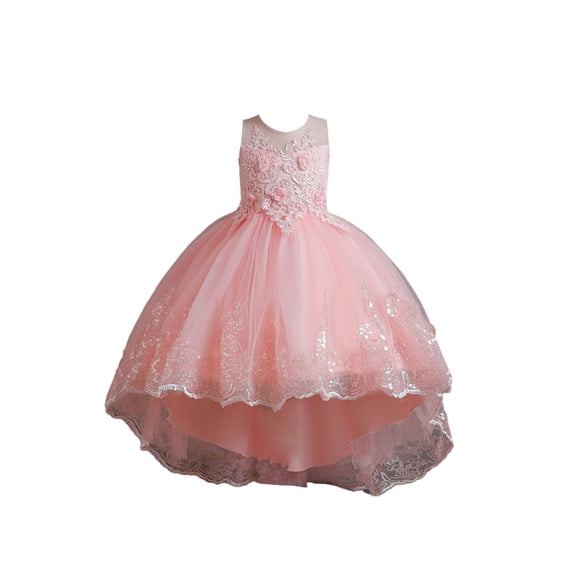 Girl Ruffle Tiered Tutu Gown Flower Girl‘s Sleeveless Embroidery Lace Princess Dresses with Long Hem Party Ball Tulle Pageant Gowns for Wedding, Birthday - 4-12T