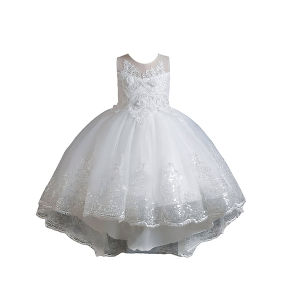 Girl Ruffle Tiered Tutu Gown Flower Girl‘s Sleeveless Embroidery Lace Princess Dresses with Long Hem Party Ball Tulle Pageant Gowns for Wedding, Birthday - 4-12T