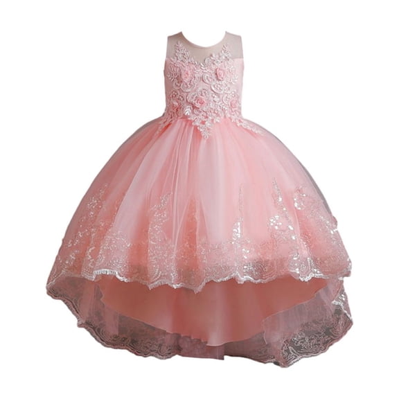 Girl Ruffle Tiered Tutu Gown Flower Girl‘s Sleeveless Embroidery Lace Princess Dresses with Long Hem Party Ball Tulle Pageant Gowns for Wedding, Birthday - 4-12T