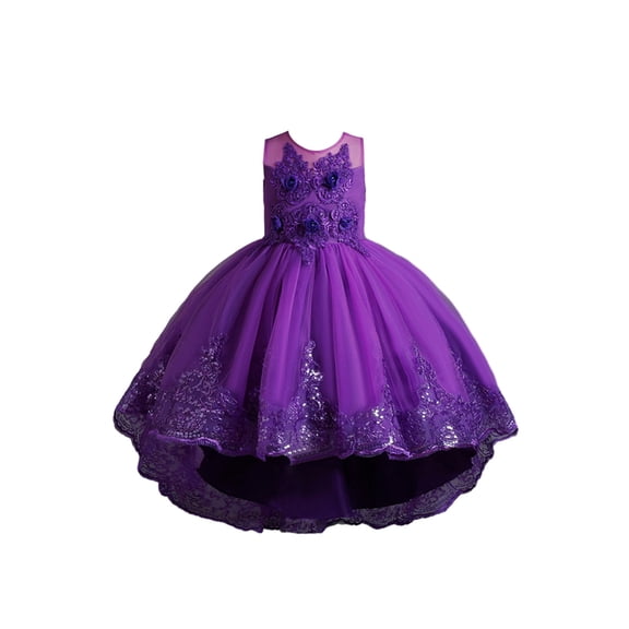 Girl Ruffle Tiered Tutu Gown Flower Girl‘s Sleeveless Embroidery Lace Princess Dresses with Long Hem Party Ball Tulle Pageant Gowns for Wedding, Birthday - 4-12T