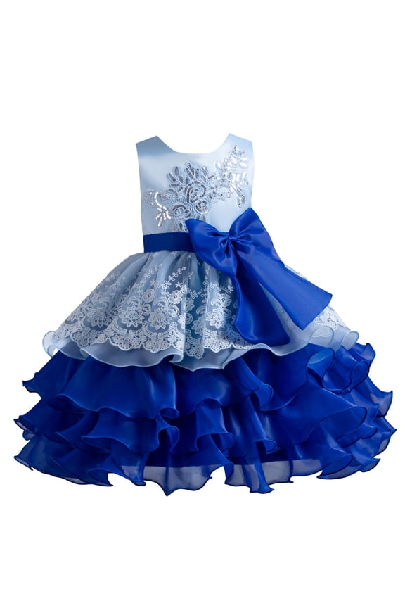 Girl Ruffle Tiered Tutu Gown Flower Girl‘s Sleeveless Lace Princess Dresses with Big Bowknot Party Ball Tulle Pageant Gowns for Wedding, Birthday, Christmas - 3-10T