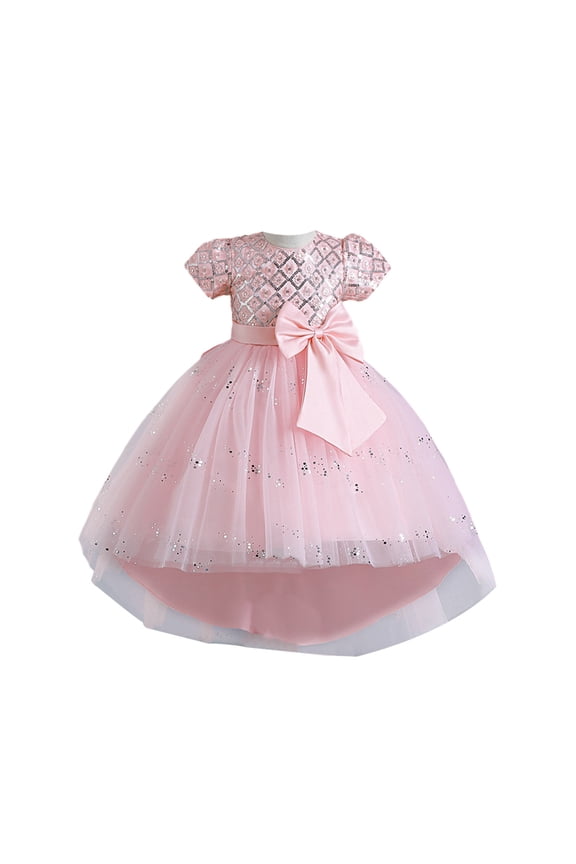 Girl Ruffle Tiered Tutu Gown Short Sleeve Embroidery Lace Princess Dresses with Big Bowknot Party Ball Tulle Pageant Gowns for Wedding, Birthday - 4-12T