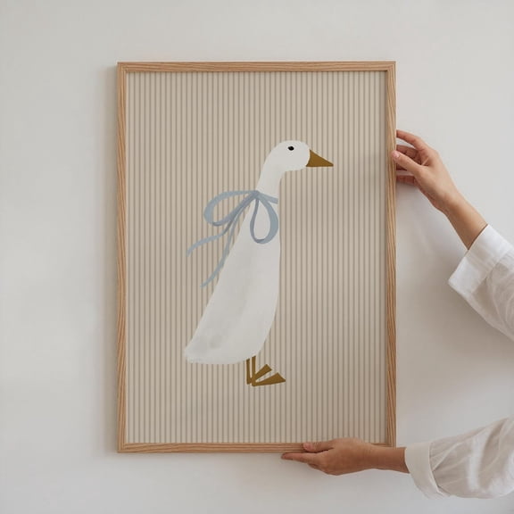 Girl'S Duck Art Print Cottagecore Nursery Duck Farm Nursery Decor Blue Coquette Room Decor Girl'S Room Goose Print Blue Bow Print UNFRAMED