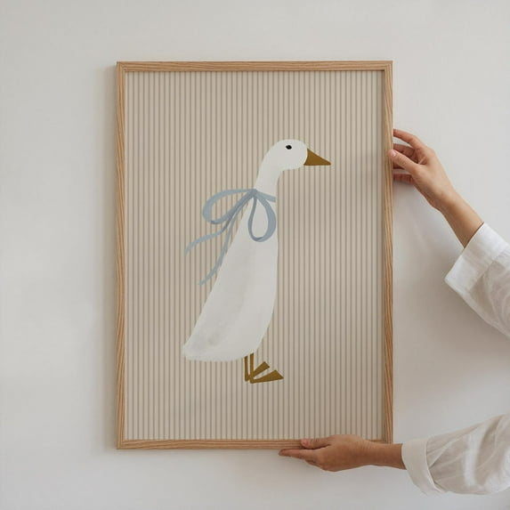 Girl'S Duck Art Print Cottagecore Nursery Duck Farm Nursery Decor Blue Coquette Room Decor Girl'S Room Goose Print Blue Bow Print Wall Art, Modern Wall Decor, 16x24 UNFRAMED