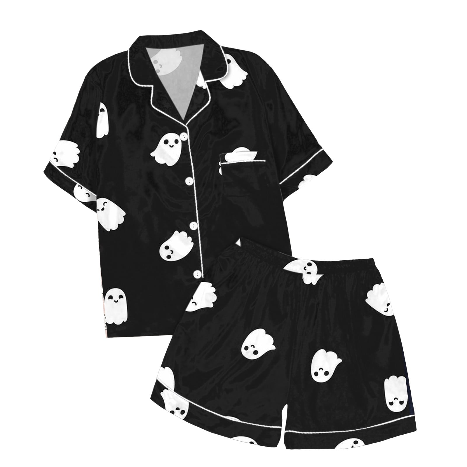 Girl'S Sleepwear,Children'S Leisure Printed Button Collar Short Sleeved