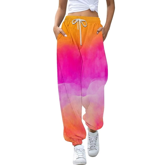 Girl'S Trousers Pants Jogging Sports Batik Colour Gradient Training Outdoor Clothes,Orange,9-10 Years