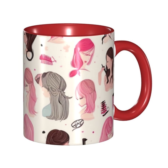 Girl Salon Pink Coffee Mug Fun Custom Ceramic Mugs 11oz Red