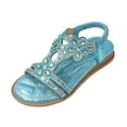 thumbnail image 1 of Girl Sandals Girls Rhinestone Slingback Princess Sandals Elastic Ankle Strap Bohemian Beach Shoes Baby Sandals Blue 4 Years-4.5 Years, 1 of 7
