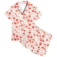 thumbnail image 1 of Girl Satin Pajamas Set,Apple & Floral Print Pajama Set Button Down Homewear Set 2 Piece Classic Pajamas Set Girls Pajamas 10-11 Years, 1 of 4