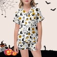 thumbnail image 1 of Girl Satin Pajamas Set Button Down Solid Tops T Shirt Set Classic Loungewear Halloween prints Girls Pajama Sets Size 10-11 Years, 1 of 4