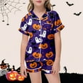 thumbnail image 1 of Satin Pajamas for Girls Kids Button Down Pajamas Set Casual Pajamas Set Halloween prints Trendy Clothes for Teen Girls 2T, 1 of 4