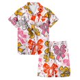 thumbnail image 1 of Girl Satin Pajamas Set Shorts Cute Shorts Sleeve V Neck Floral Print Bow Tie Open Front Silky Pjs Comfortable Cute Summer Shorts Outfit Gifts for Kids,Pink,150(10-11 Years), 1 of 5