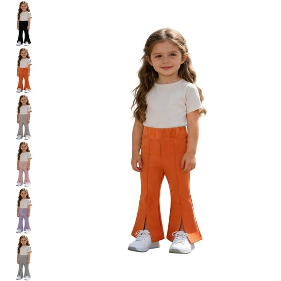 Girl School Uniform Pants Flare Dress Pants with Slit Back To School Pull-On Uniforms for Girls 5-6 Years