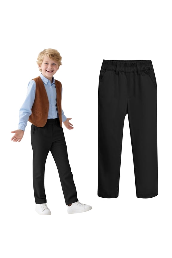 Girl School Uniform Pants New Boys and Children Sports Cargo Pants Stretch Elastic Waist School Kids Twill Joggers Style B-20 Black 5 Years